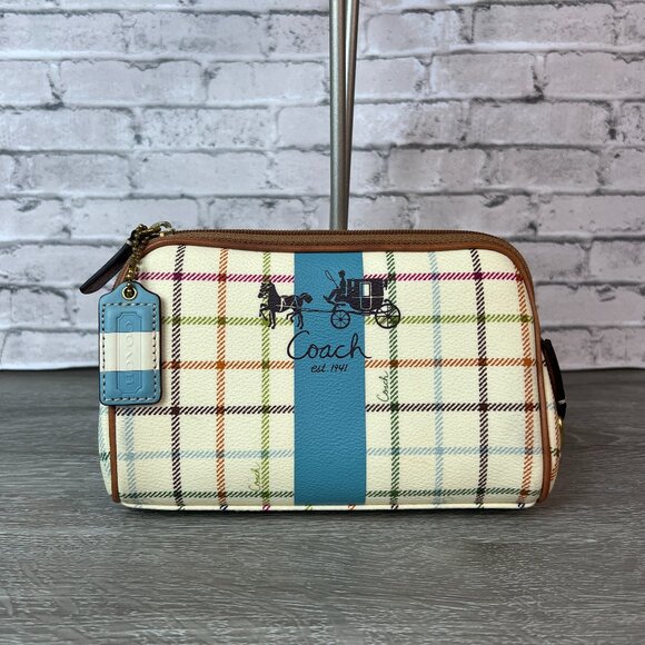Coach Heritage Stripe Tattersall Multicolor  Cosmetic Case - Picture 1 of 2